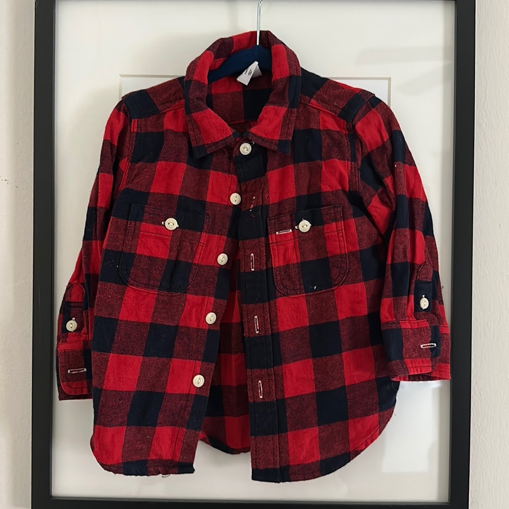 Baby Gap, red checkered buffalo plaid flannel shirt 12-18 months